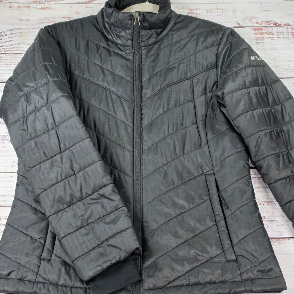 Columbia Puffer Jacket Womens M Black Excellent Omni-Heat Quilted Full Zip